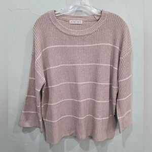 NWT Women's Striped 3/4 Sleeve Beige & Cream Lightweight Sweater